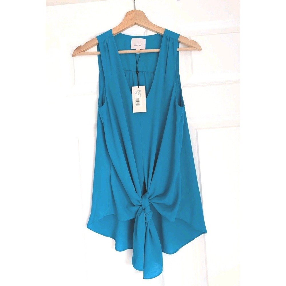 NWT Cinq A Sept Aisha Top Blouse Tunic XS Blue Sleeveless Tie-front V-Neck Flowy
